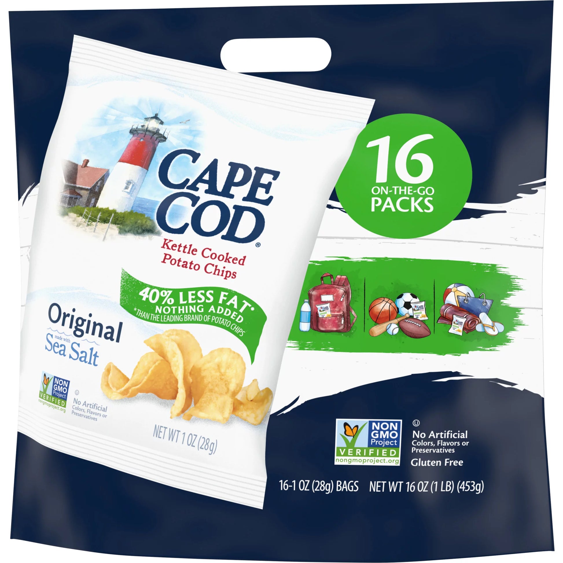 Potato Chips, Orig. Less Fat Kettle Chips Snack Bags, 16 Ct