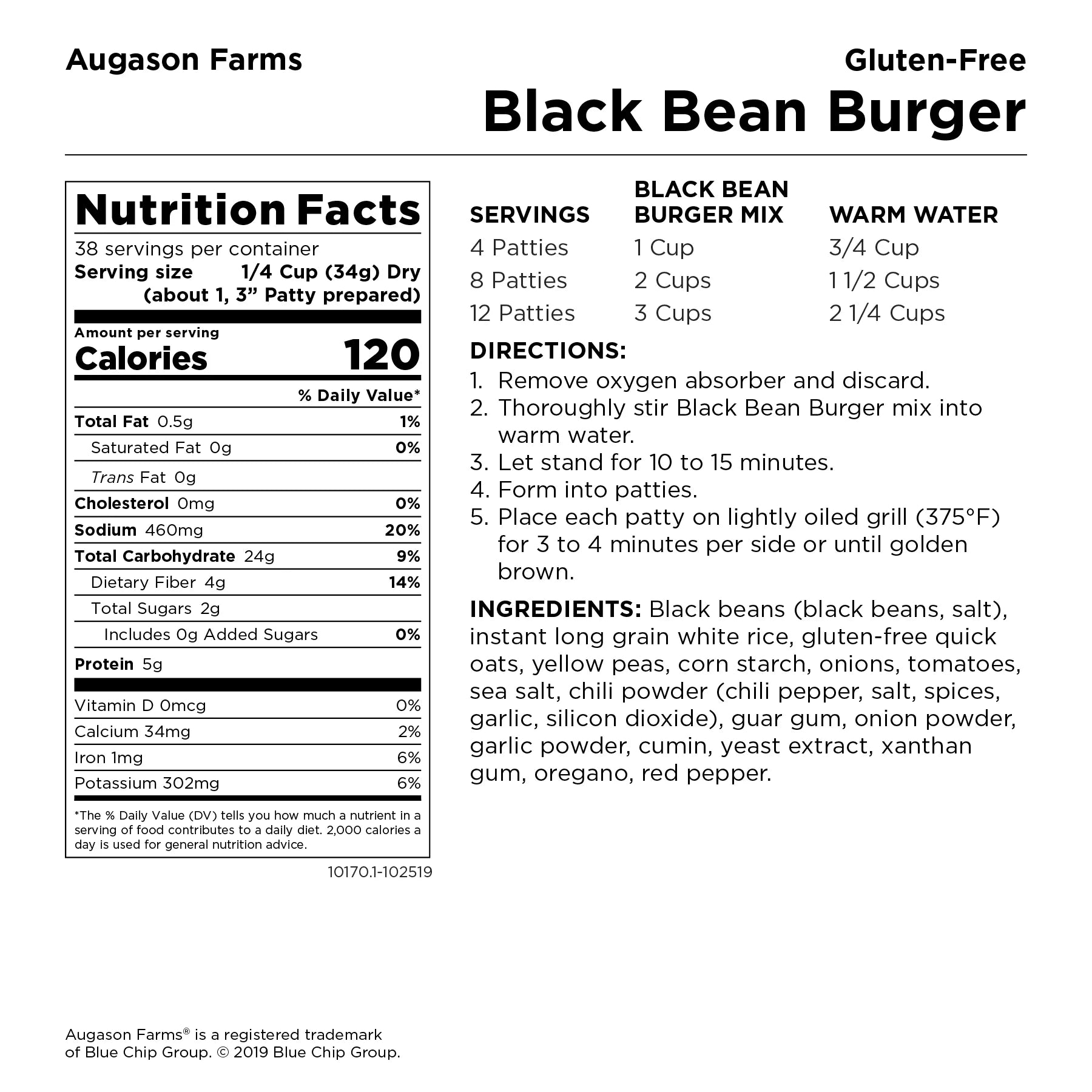 Gluten Free Black Bean Burger 2 Lbs 14 Oz No. 10 Can