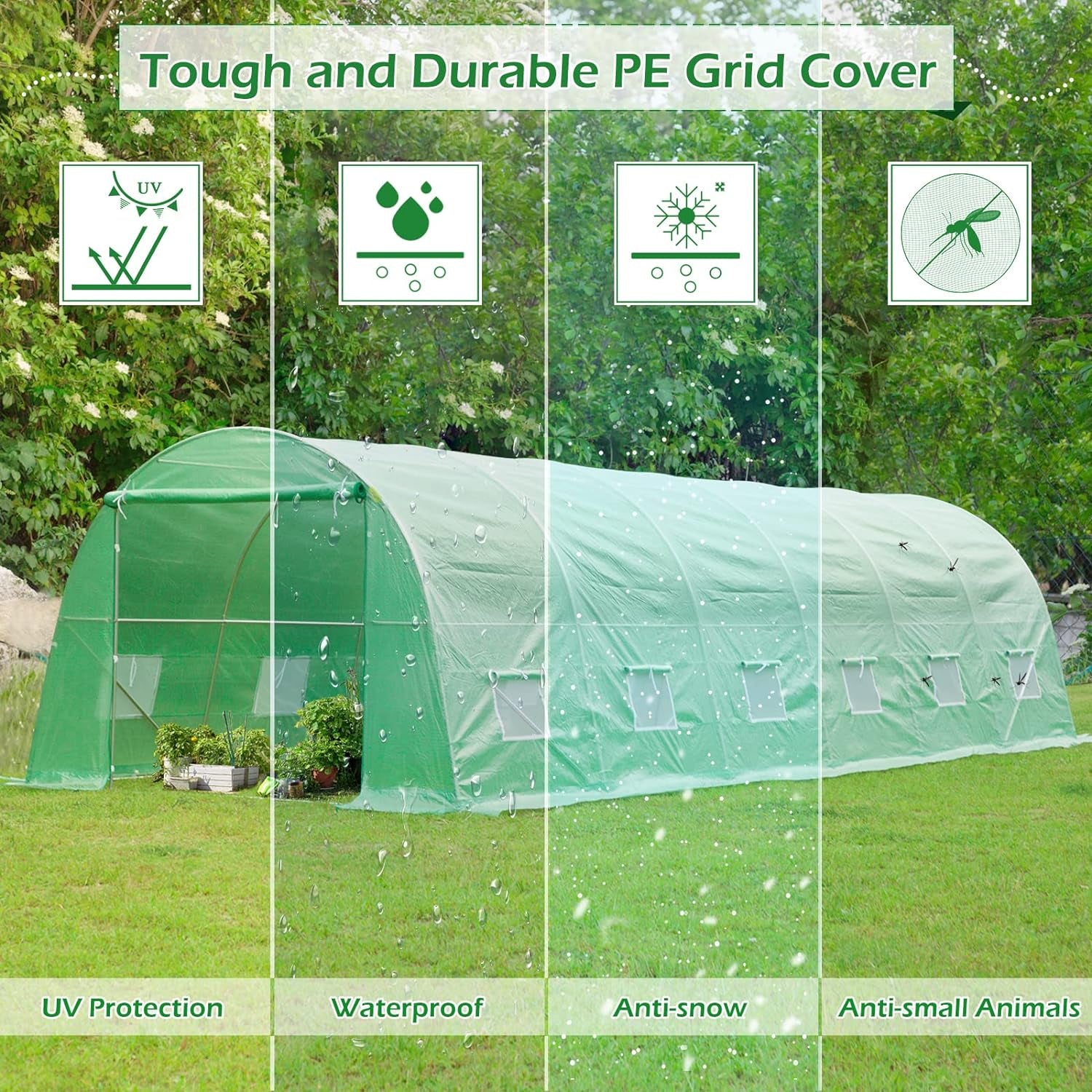 26' X 10' X 6.6' Greenhouse Large Gardening Plant Green House Hot House Portable Walking in Tunnel Tent,Green