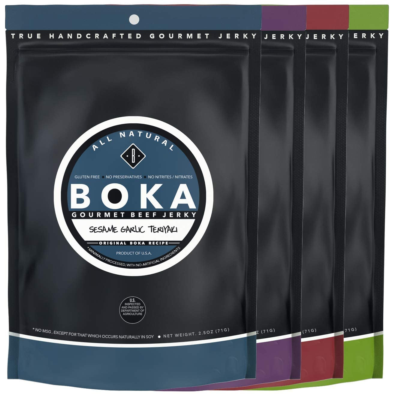 BOKA GOURMET the BOKA Bundle (Pack of 4) All Natural Protein Rich Beef Jerky - 2.5 Ounces Super Snack | TREAT YOURSELF . EAT GOURMET