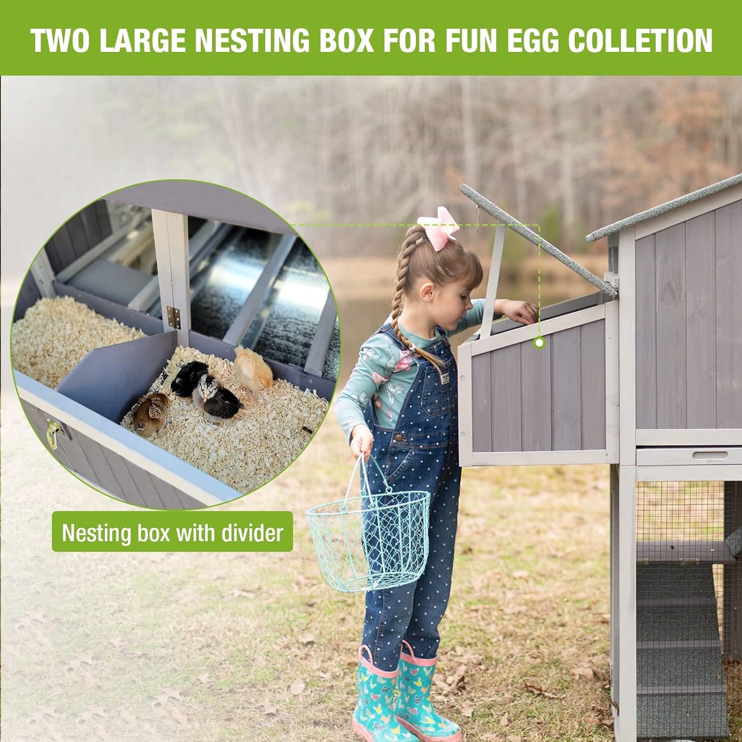 Chicken Coop Foldable Hen House Large Poultry Cage with Nesting Box and Run for 4-6 Chickens 26Ft²-Super Easy to Assemble