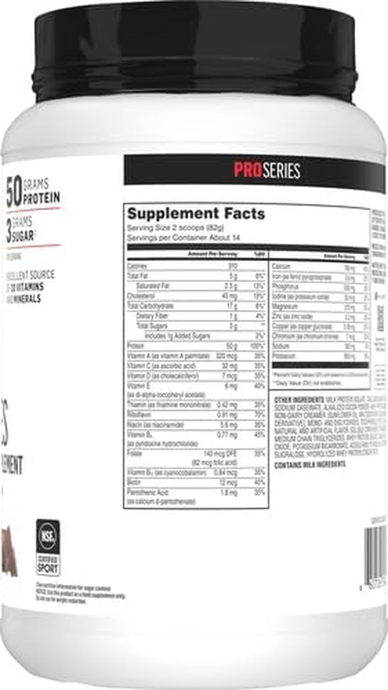 Pro Series Protein Powder Supplement, Knockout Chocolate, 2.54 Pound, 14 Servings, 50G Protein, 3G Sugar, 20 Vitamins & Minerals, NSF Certified for Sport, Packaging May Vary