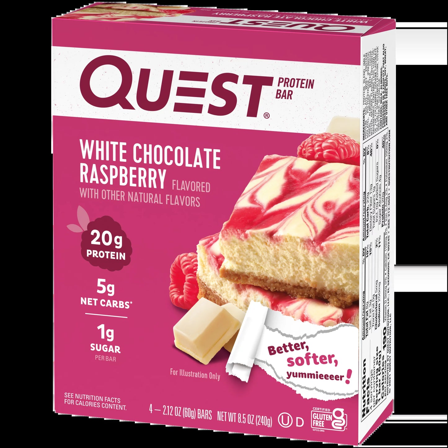 (3 Pack) Quest Protein Bar, White Chocolate Raspberry, 20G Protein, Gluten Free, 4 Ct