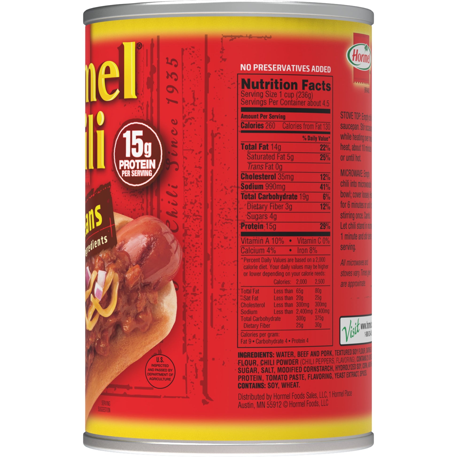 Chili, No Beans, No Artificial Ingredients, Steel Can 38 Oz