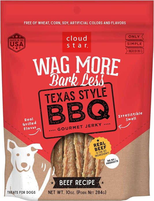 Wag More Bark Less Jerky Grain Free Dog Treats, Texas BBQ Beef, 10 Oz. Pouch