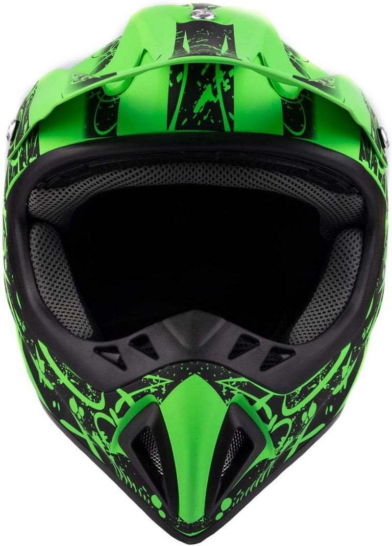 Adult Offroad Helmet Goggles Gloves Chest Protector GEAR COMBO Motocross ATV Dirt Bike Fluo GREEN (Large)