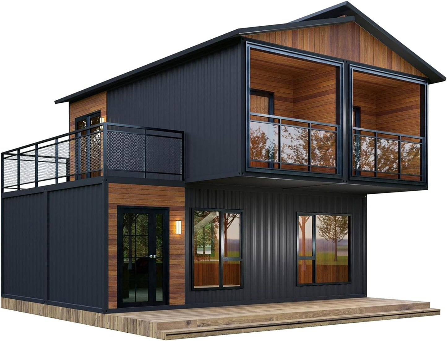 Barn Homes Double Story Flat Pack House with Bathroom and Kitchen, Foldable Tiny Home, 20Ft & 40Ft, Mobile House, Modular Homes, Container Homes, Tiny House to Live In, Cabin Prefab (40FT)
