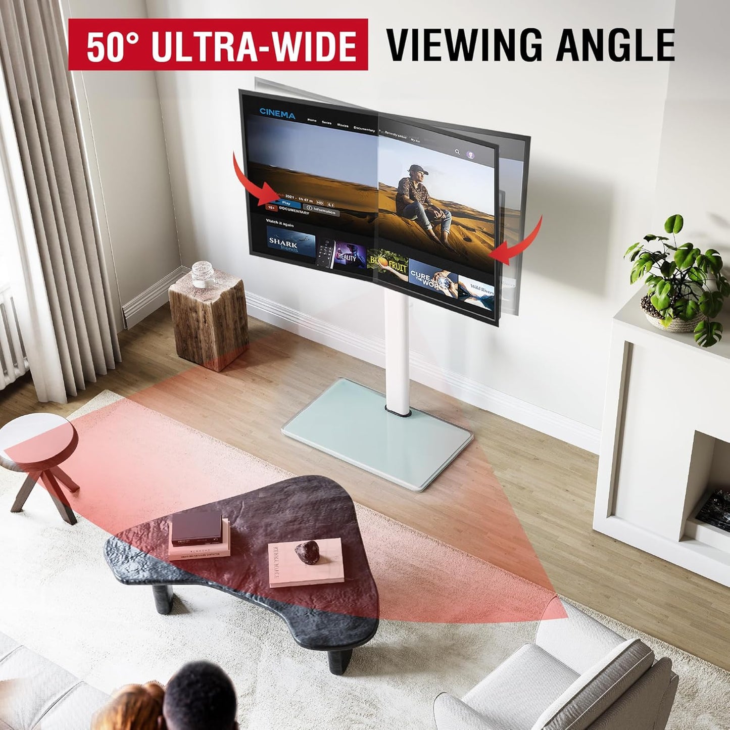 Floor TV Stand with Swivel Mount for Most 43 to 85 Inch TVs up to 110 lb, 8 Level Height Adjustable Tilting TV Floor Stand Space Saving, Tall TV Stand for Livingroom/Bedroom, MAX VESA 400x600mm