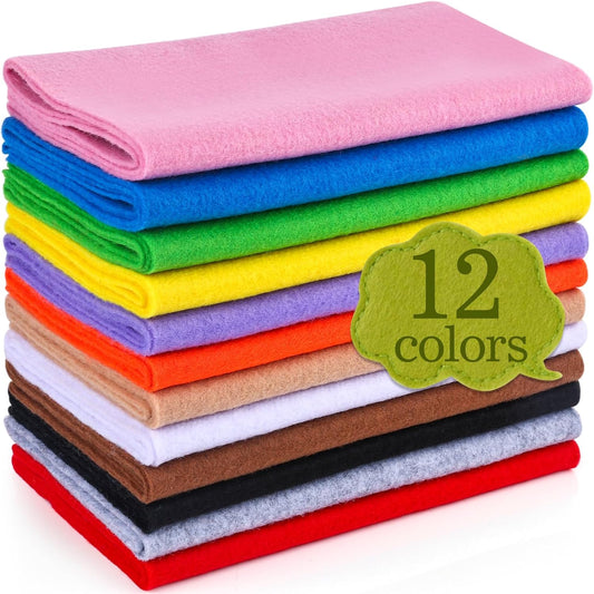 XSEINO 12 Rolls 8"x35" 1.4mm Thick Soft Felt Fabric Sheet 12 Assorted Macarone Series Colors Felt Pack for DIY Craft Sewing Squares Nonwoven Patchwork