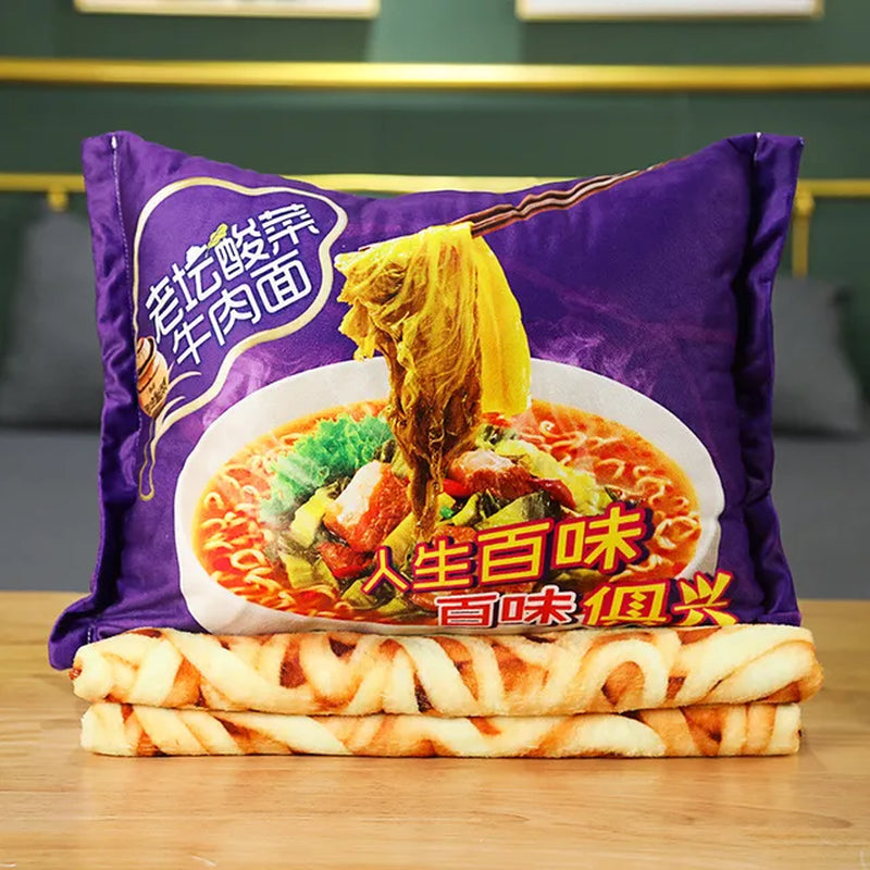 Simulation Instant Noodles Plush Pillow with Blanket Stuffed Braised Beef/Lao Tan Sauerkraut Beef/Fried Noodles Shin Ramen Gifts