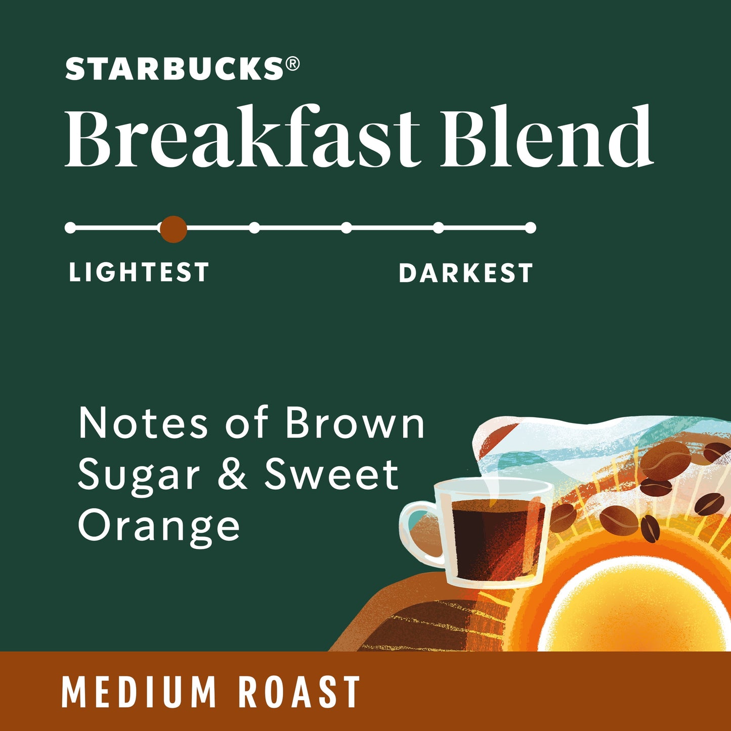 Breakfast Blend, Whole Bean Coffee, Medium Roast, 12 Oz