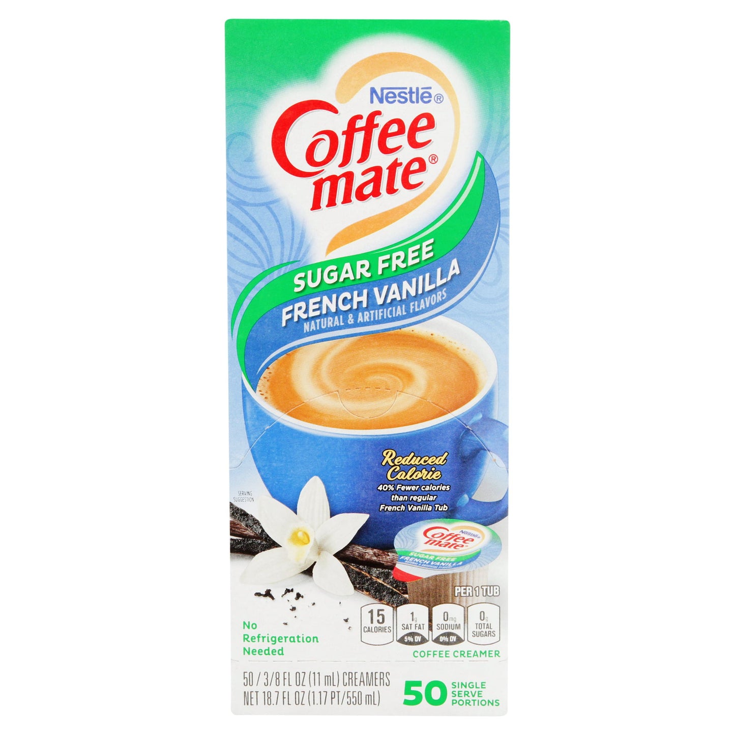 Coffee Mate Sugar-Free French Vanilla Liquid Coffee Creamer Singles, 0.375 Fl Oz, 50 Ct