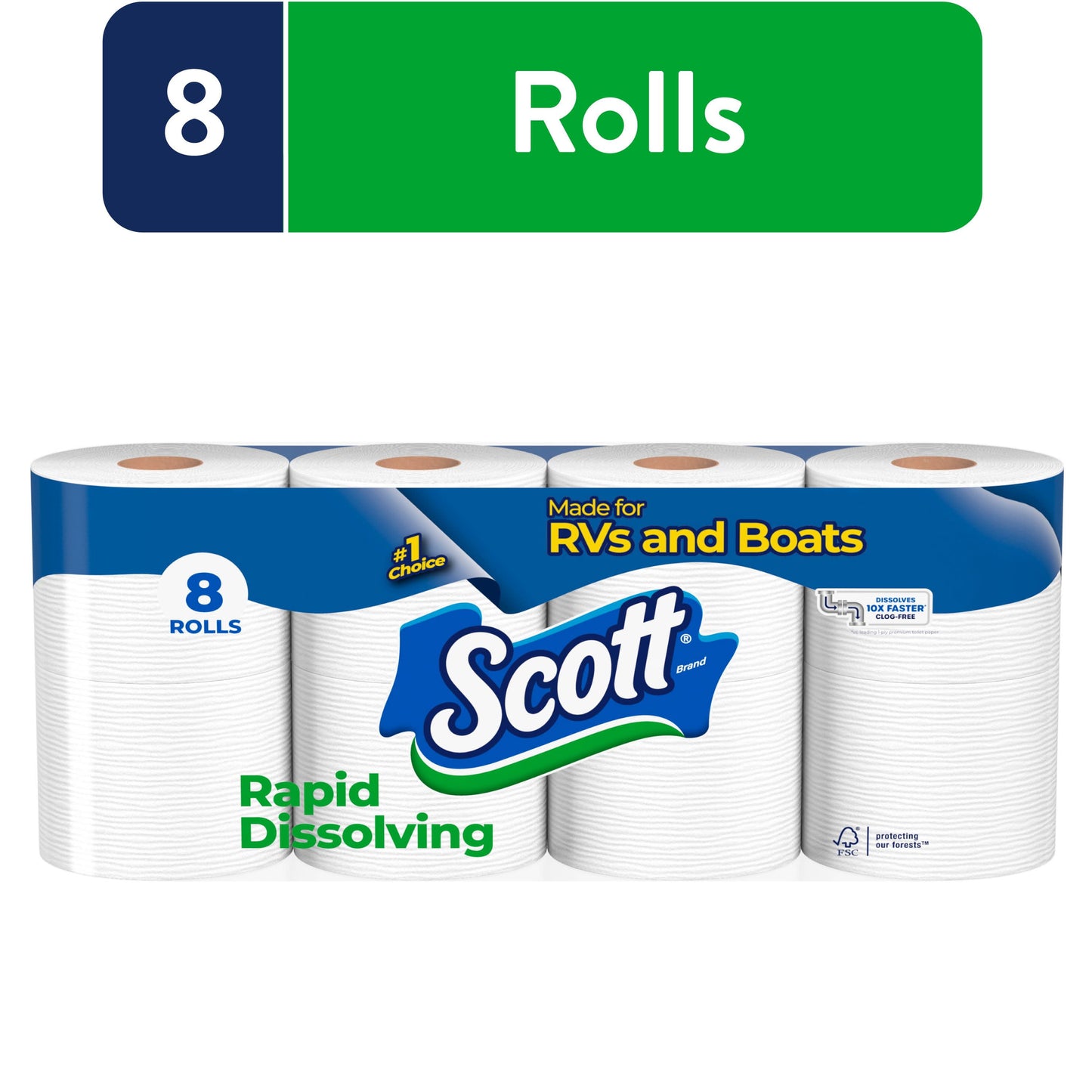 (2 Pack)  Rapid-Dissolving Toilet Paper for Rvs & Boats, 8 Double Rolls