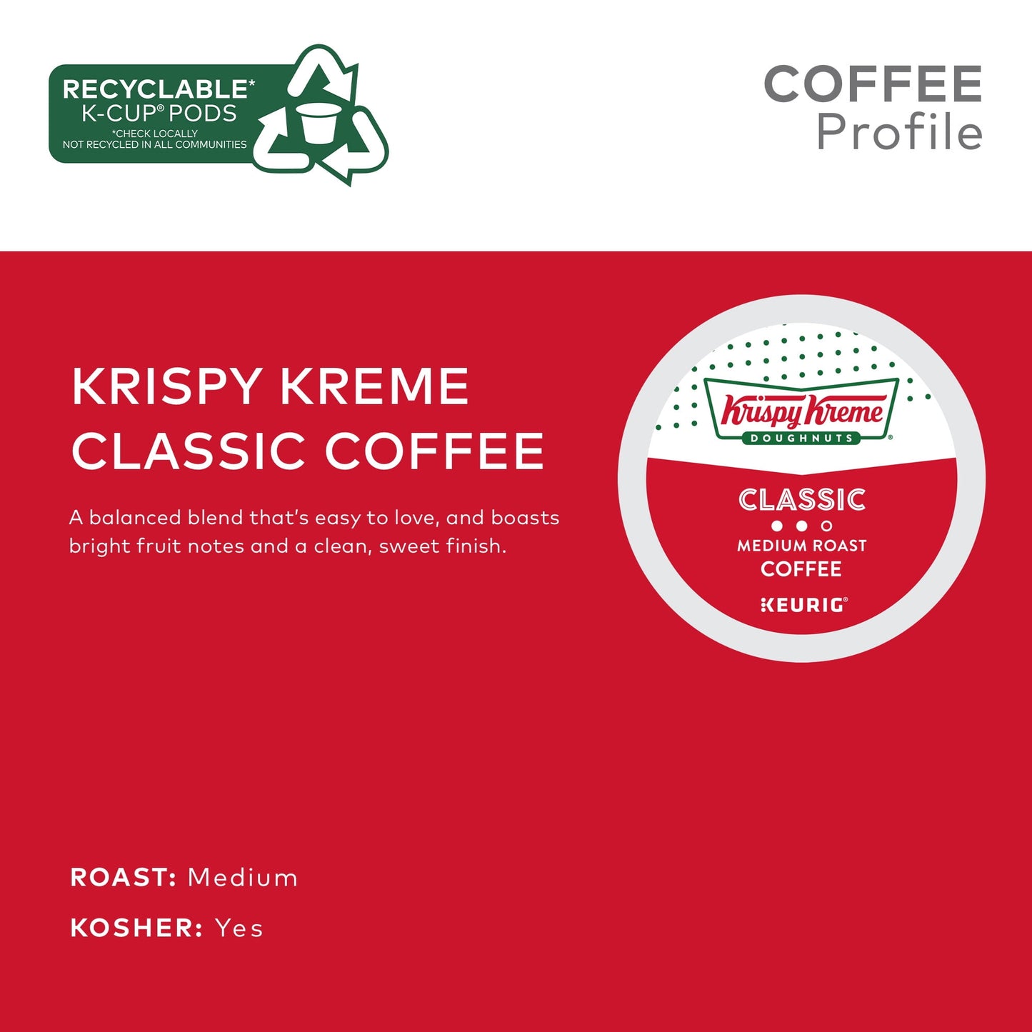 Krispy Kreme Classic Coffee, Keurig Single Serve K-Cup Pods, Medium Ro