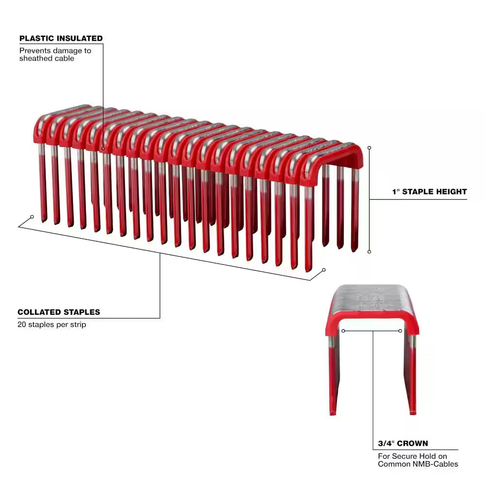 1 In. Insulated Cable Staples for M12 Cable Stapler 600 per Box (3-Pack)