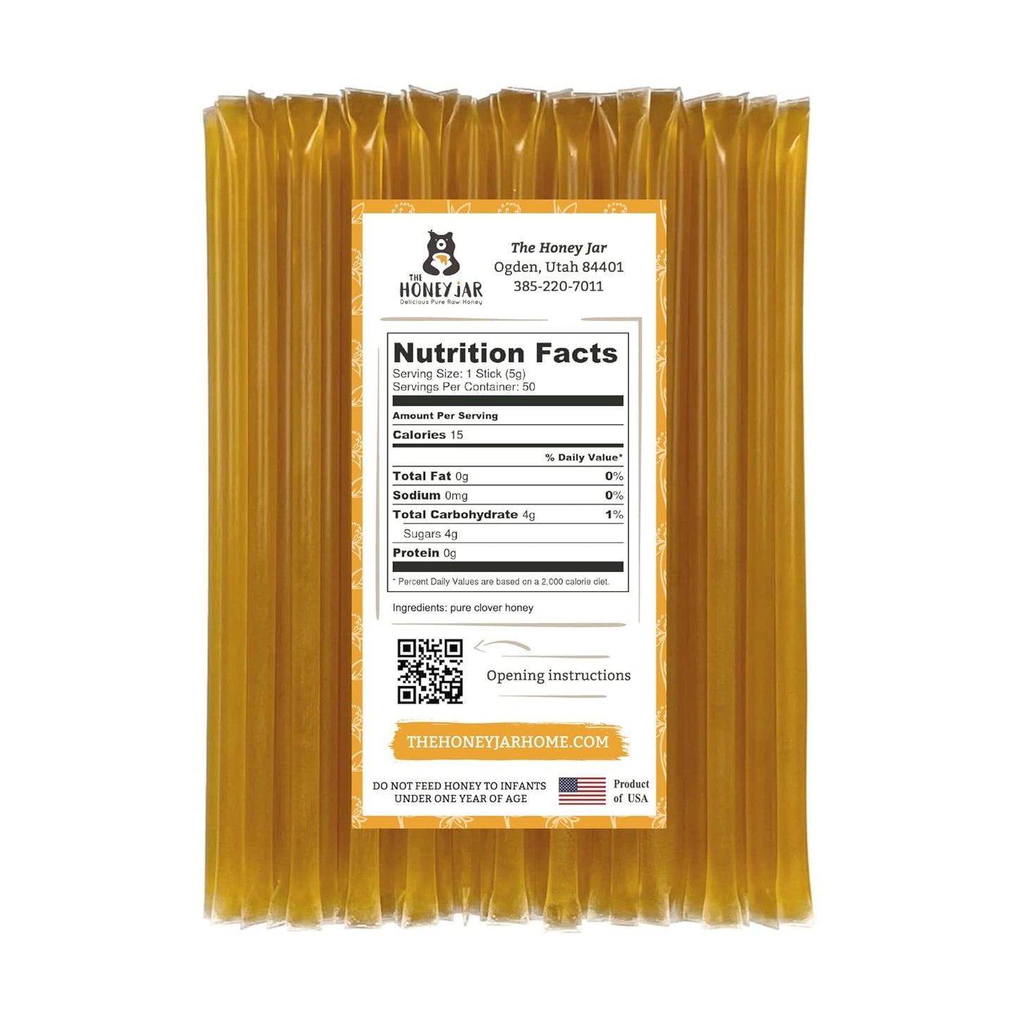 Plain Raw Honey Sticks - Pure Honey Straws for Tea, Coffee, or a Healthy Treat - One Teaspoon of Flavored Honey per Stick - Made in the USA with Real Honey - (50 Count)