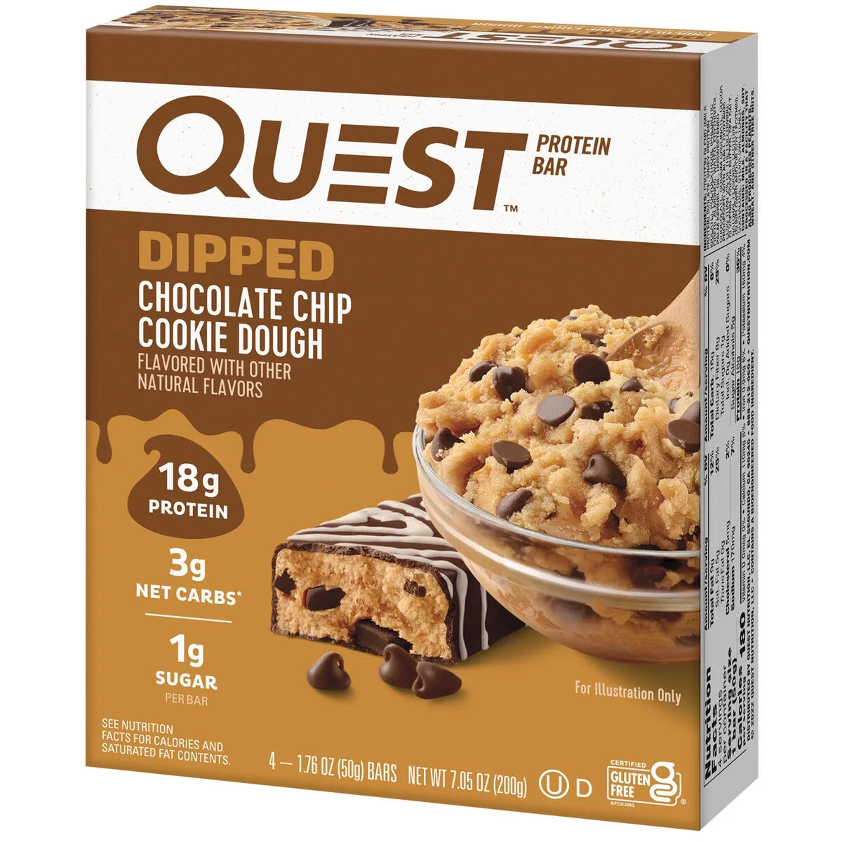 (3 Pack)  Dipped Protein Bars, Low Sugar, High Protein, Chocolate Chip Cookie Dough, 4 Count