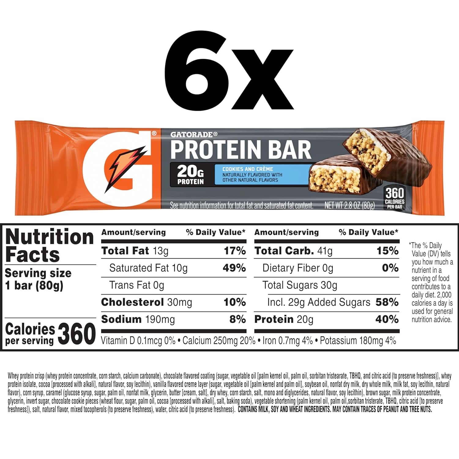 Whey Protein Bars, Cookies & Crème, 2.8 Oz Bars (Pack of 12, 20G of Protein per Bar)