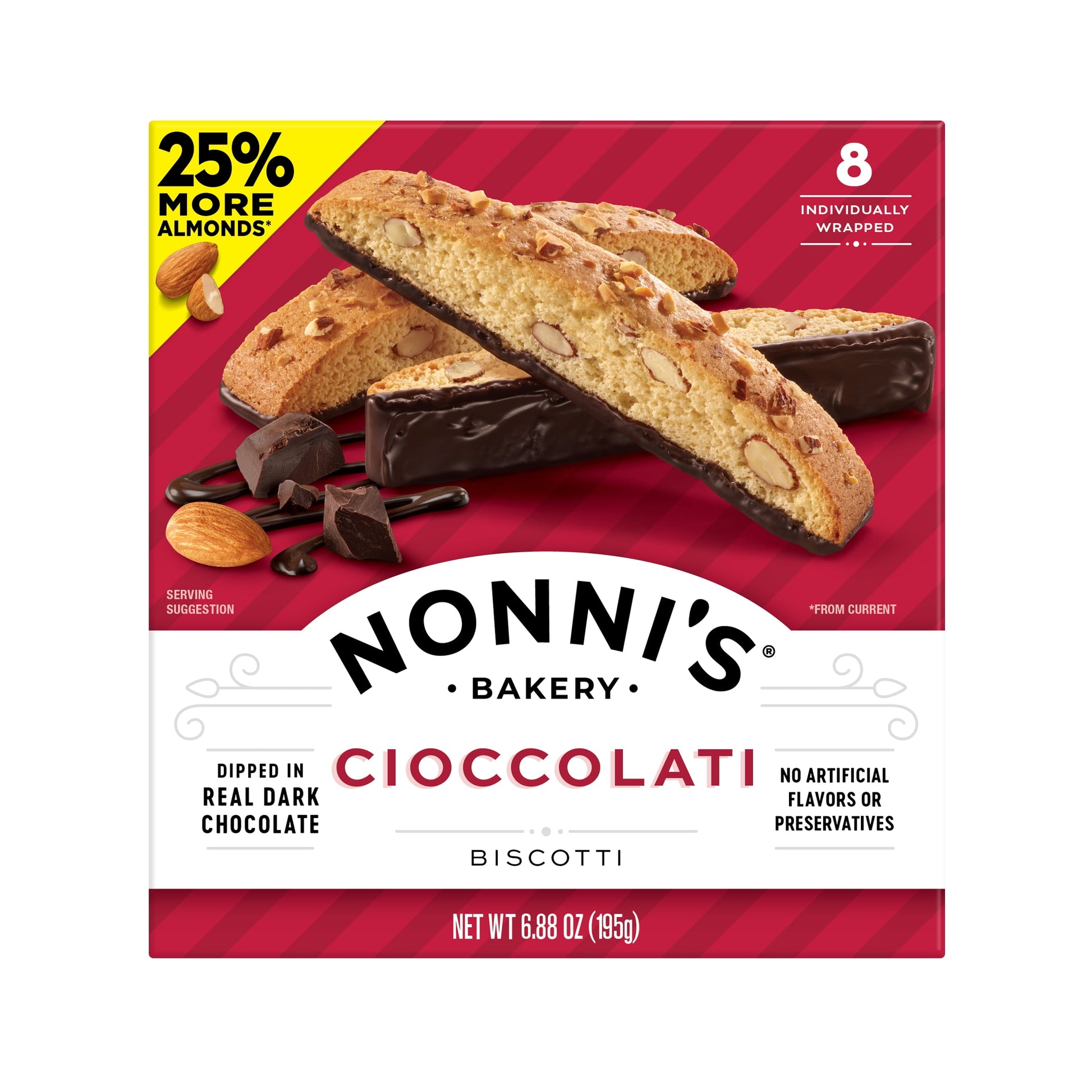 , Cioccolati Biscotti, Dark Chocolate Almond Cookie, 6.8 Oz (195G), 8 Count, Individually Wrapped and Ready to Eat
