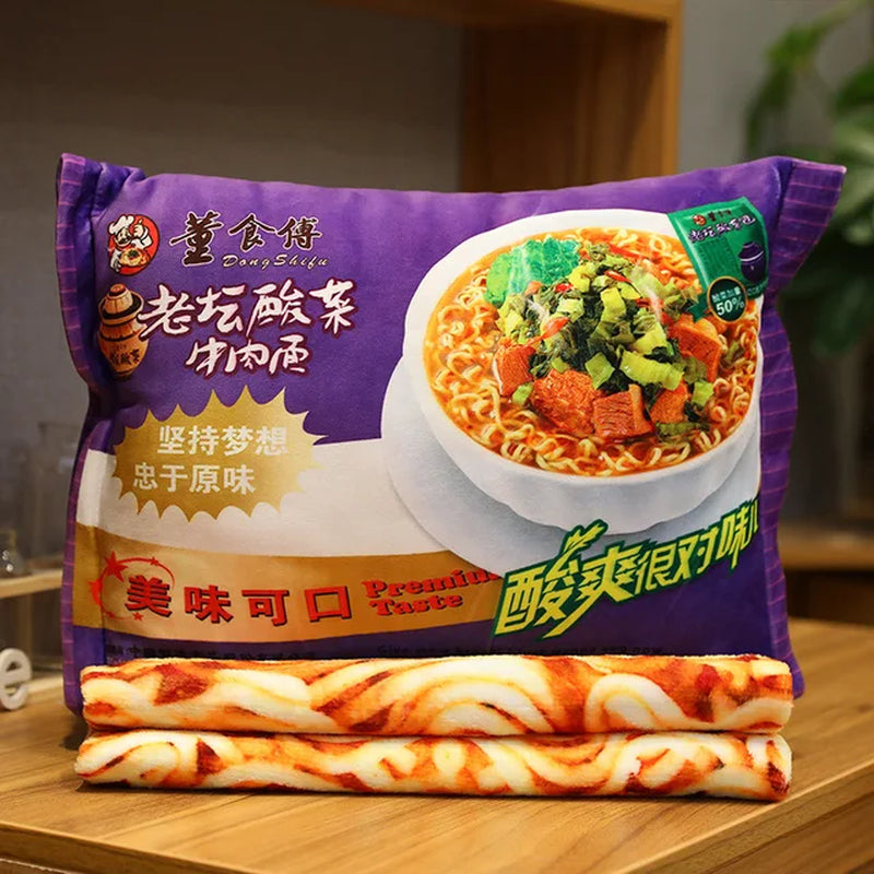 Simulation Instant Noodles Plush Pillow with Blanket Stuffed Braised Beef/Lao Tan Sauerkraut Beef/Fried Noodles Shin Ramen Gifts