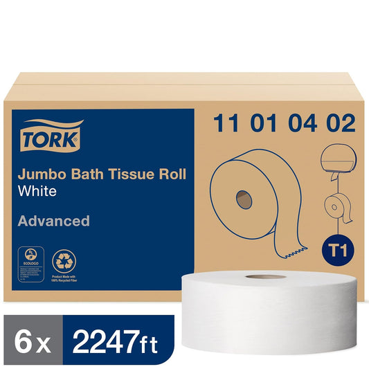 Jumbo Toilet Paper Roll White T1, Advanced, 1-Ply, 6 X 3,424 Sheets, 11010402