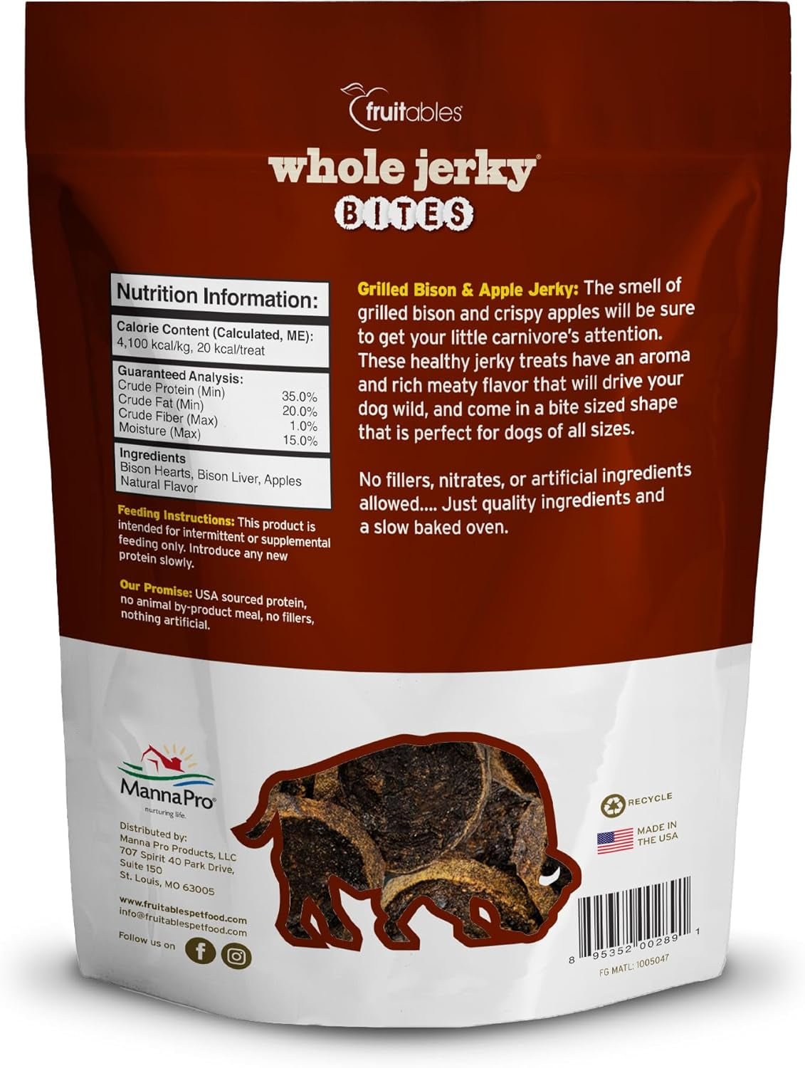 Dog Treats – Whole Jerky Bites – Grilled Bison Dog Treats – Healthy Dog Treats – 5 Ounces