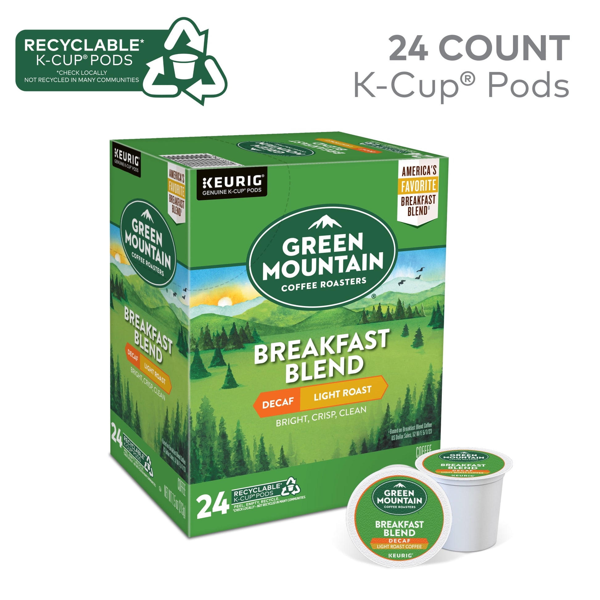 , Decaf Breakfast Blend Light Roast K-Cup Coffee Pods, 24 Count