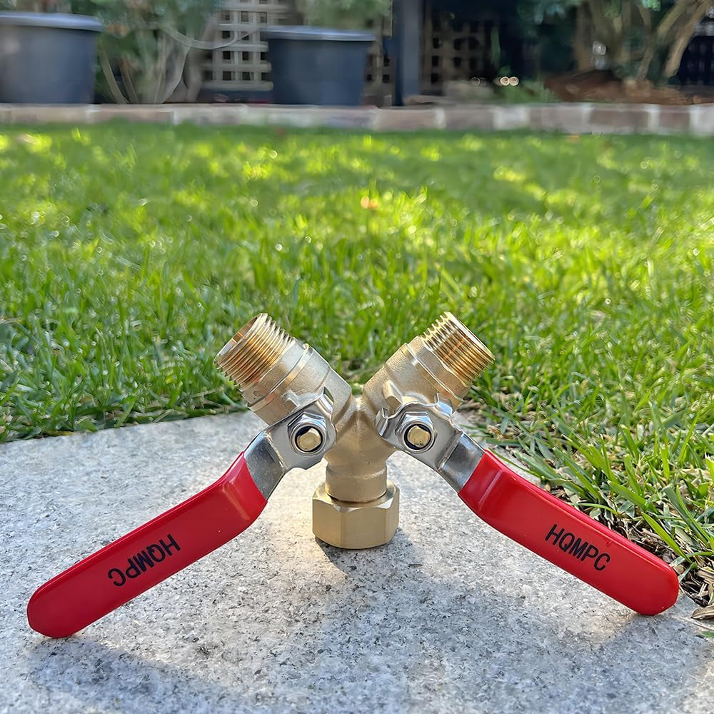 Garden Hose Y Valve Hose Splitter Brass Hose Splitter with Stainless Steel Long Handle Brass Y Valve Water Garden Hose Adapter 2 Way Y Valve 3/4" GHT Thread