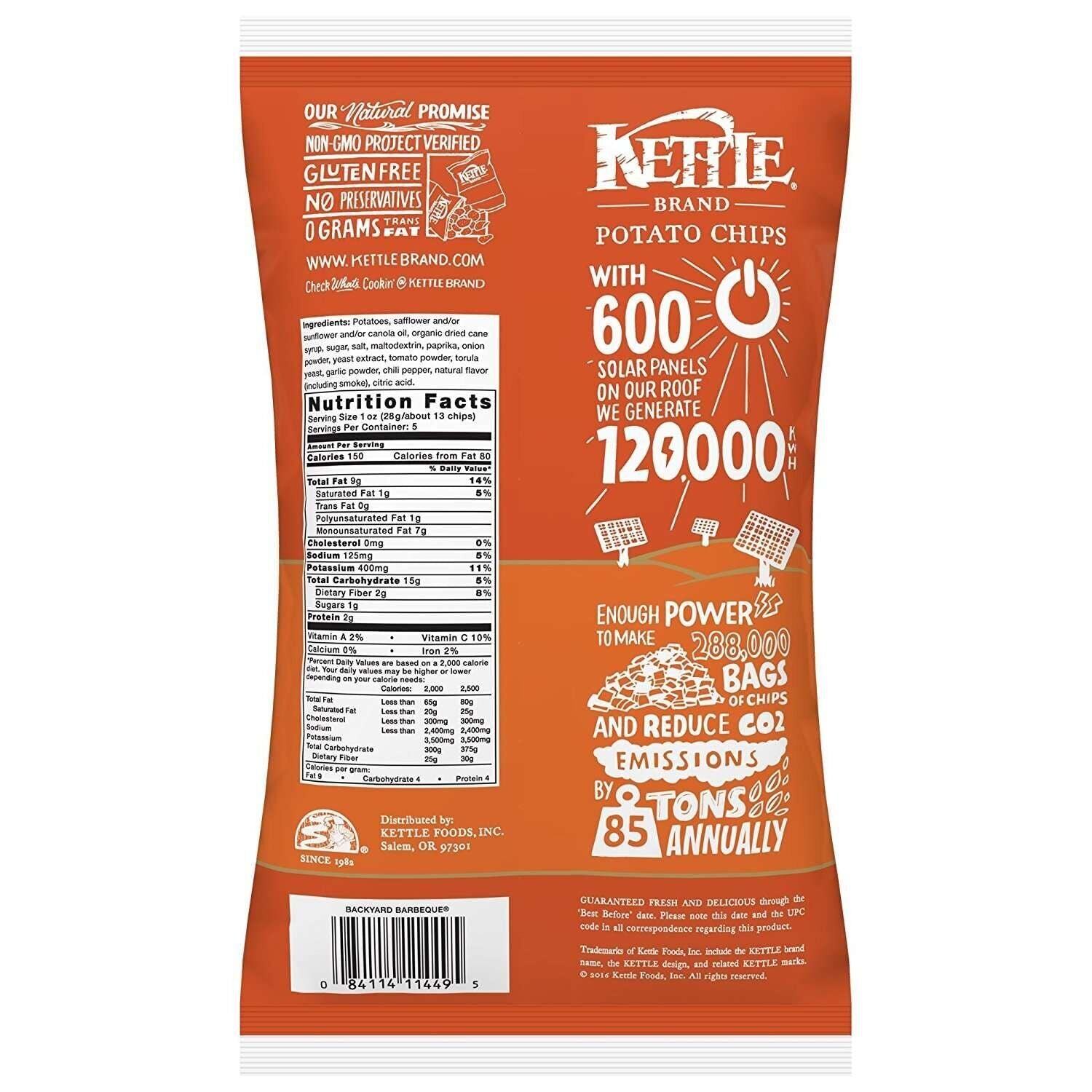 Kettle Brand Potato Chips, Backyard Barbeque Bags, 5 Ounce (Pack of 15)