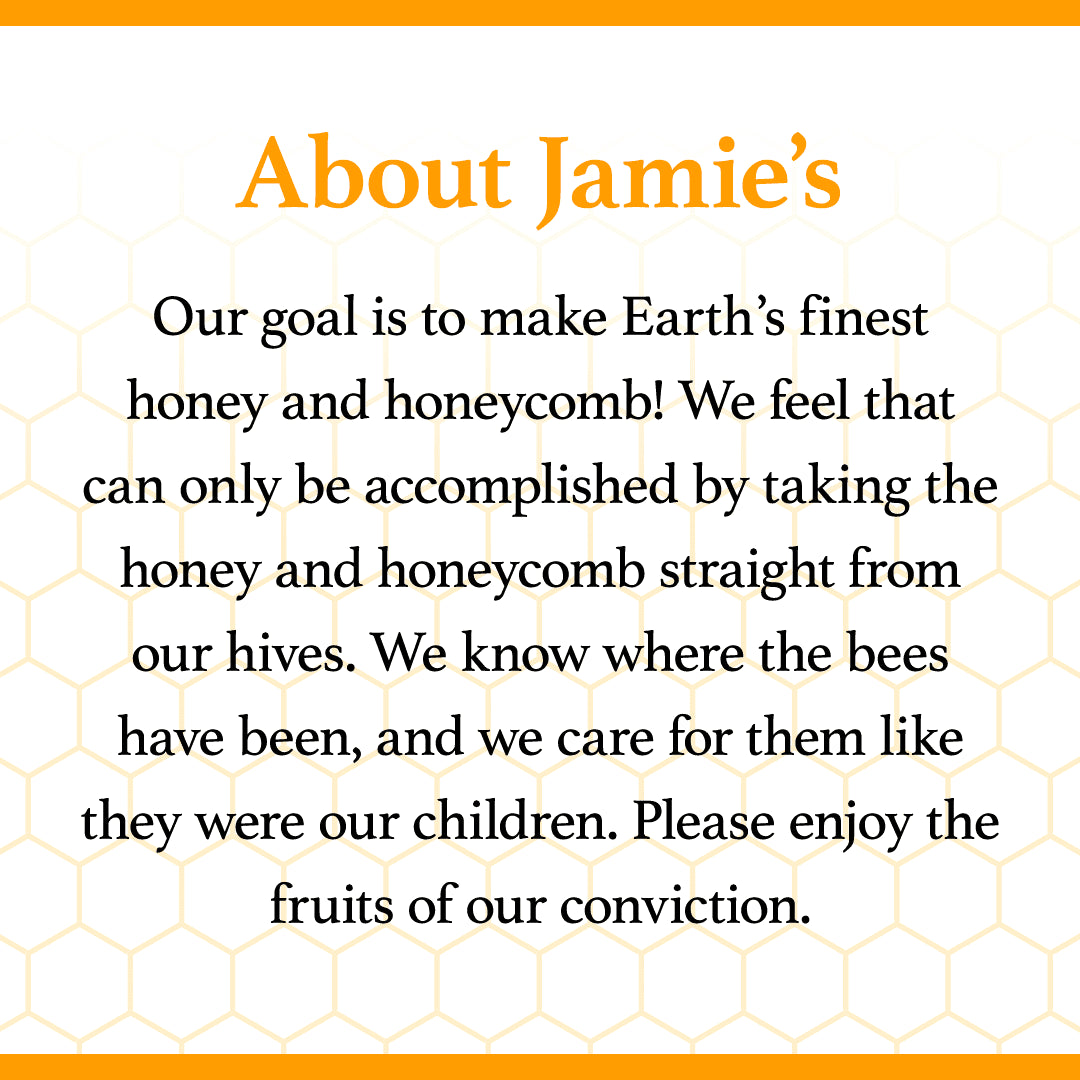 Jamies Hive to Table 100% Raw Honey & Comb, Premium, Pure Honey, 16 Oz Bottle