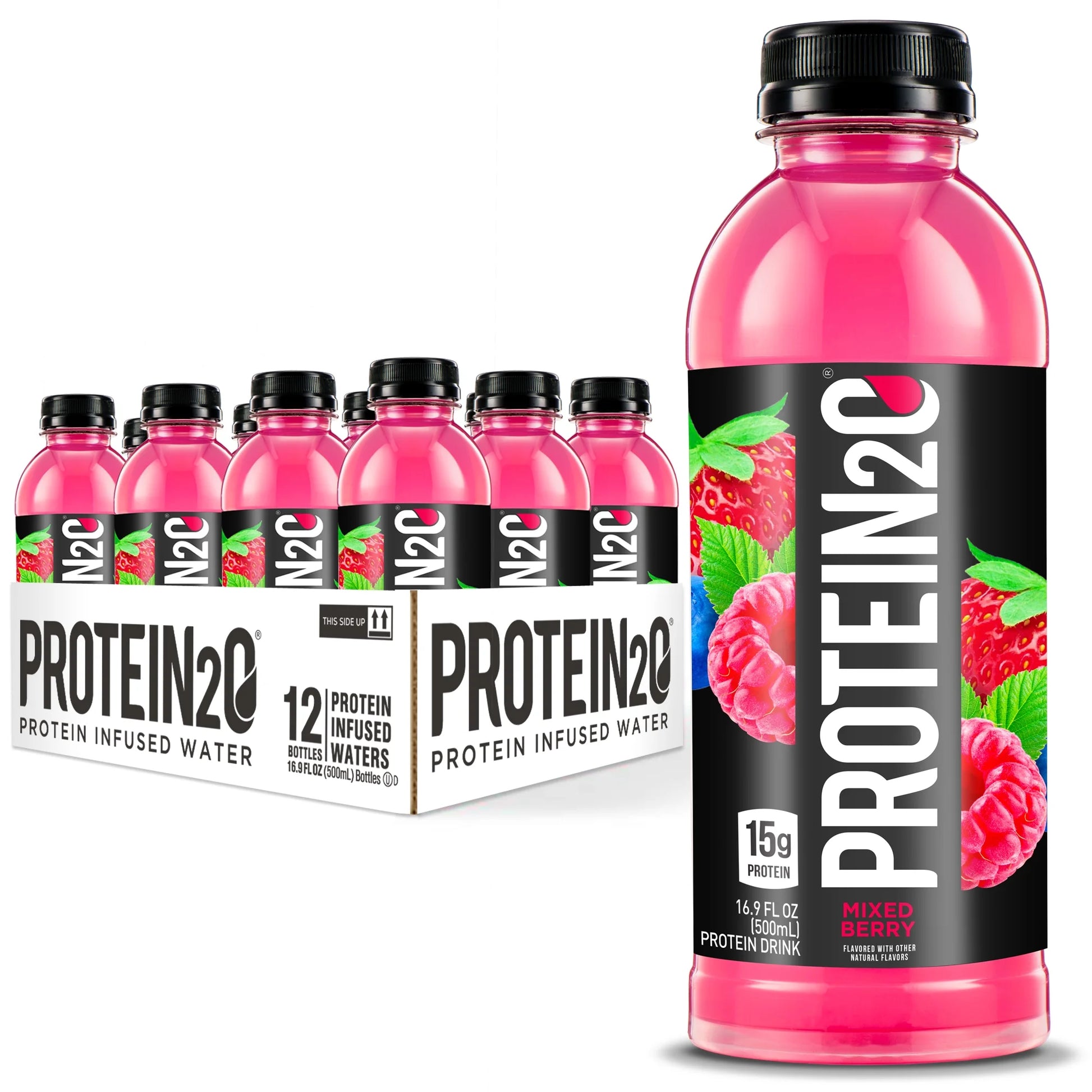 +Electrolytes, 15G Whey Protein Infused Water, Mixed Berry, 16.9 Fl Oz Bottle (Pack of 12)