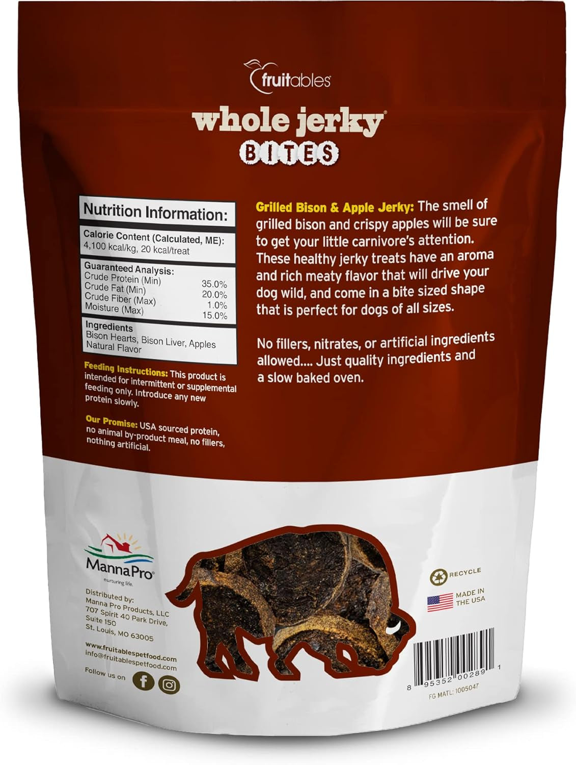 Dog Treats – Whole Jerky Bites – Grilled Bison Dog Treats – Healthy Dog Treats – 5 Ounces