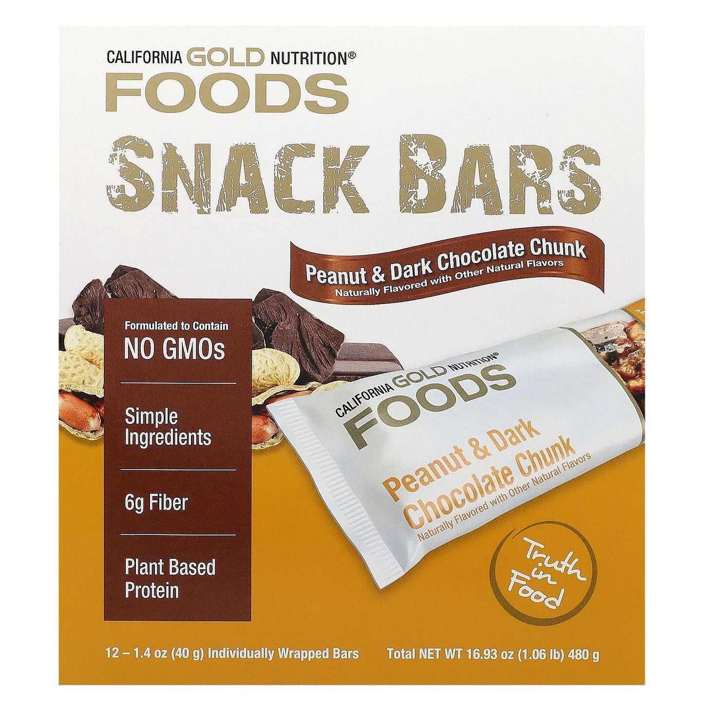 Foods, Peanut & Dark Chocolate Chunk Bars, 12 Bars, 1.4 Oz (40 G) Each