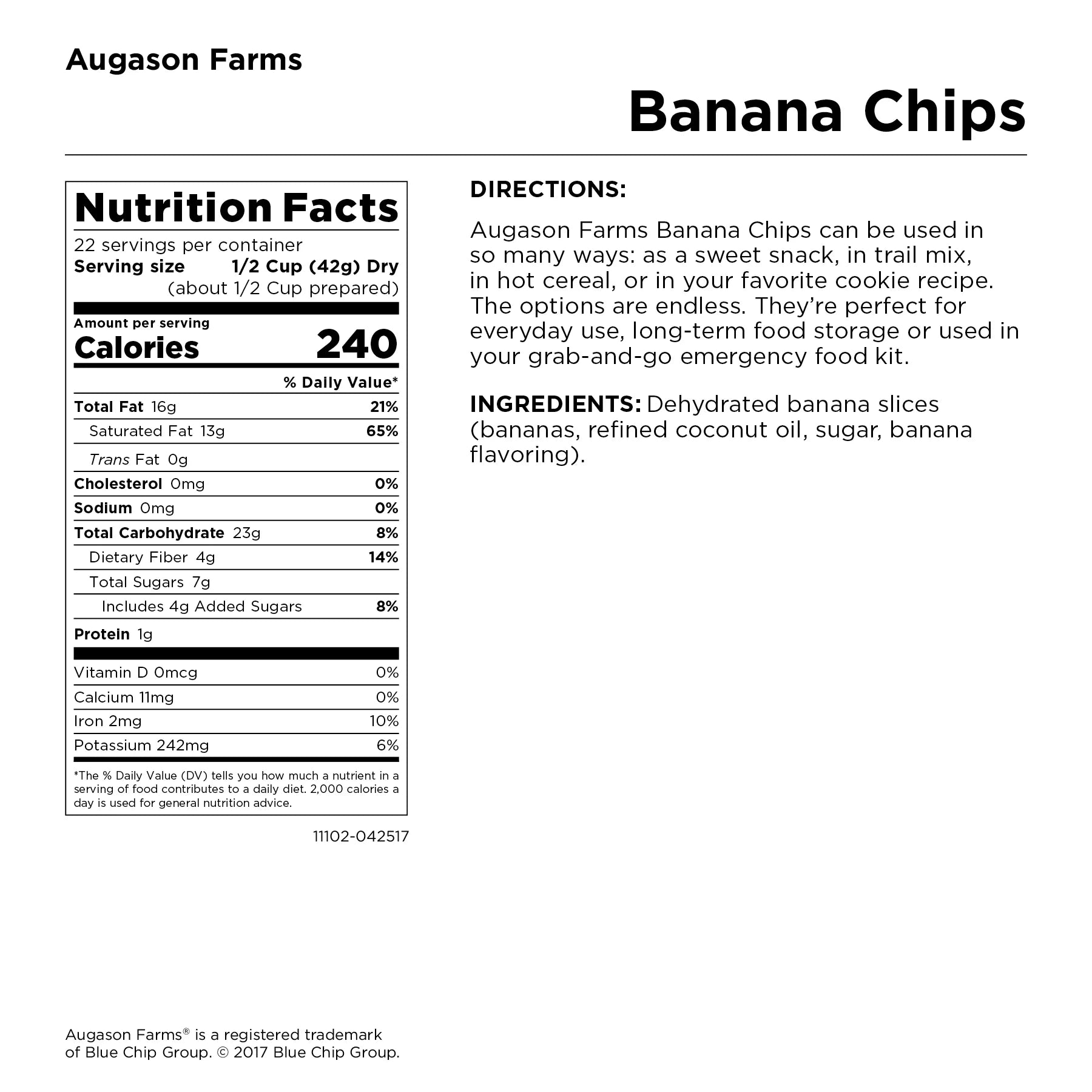 Banana Chips 2 Lbs 1 Oz No. 10 Can