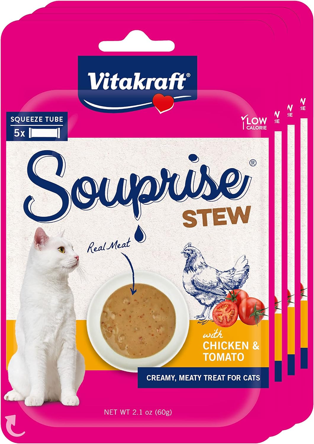 Souprise Stew Wet Cat Treat - Chicken and Tomato - Lickable Treat or Dry Cat Food Topper - Multi Pack of 4