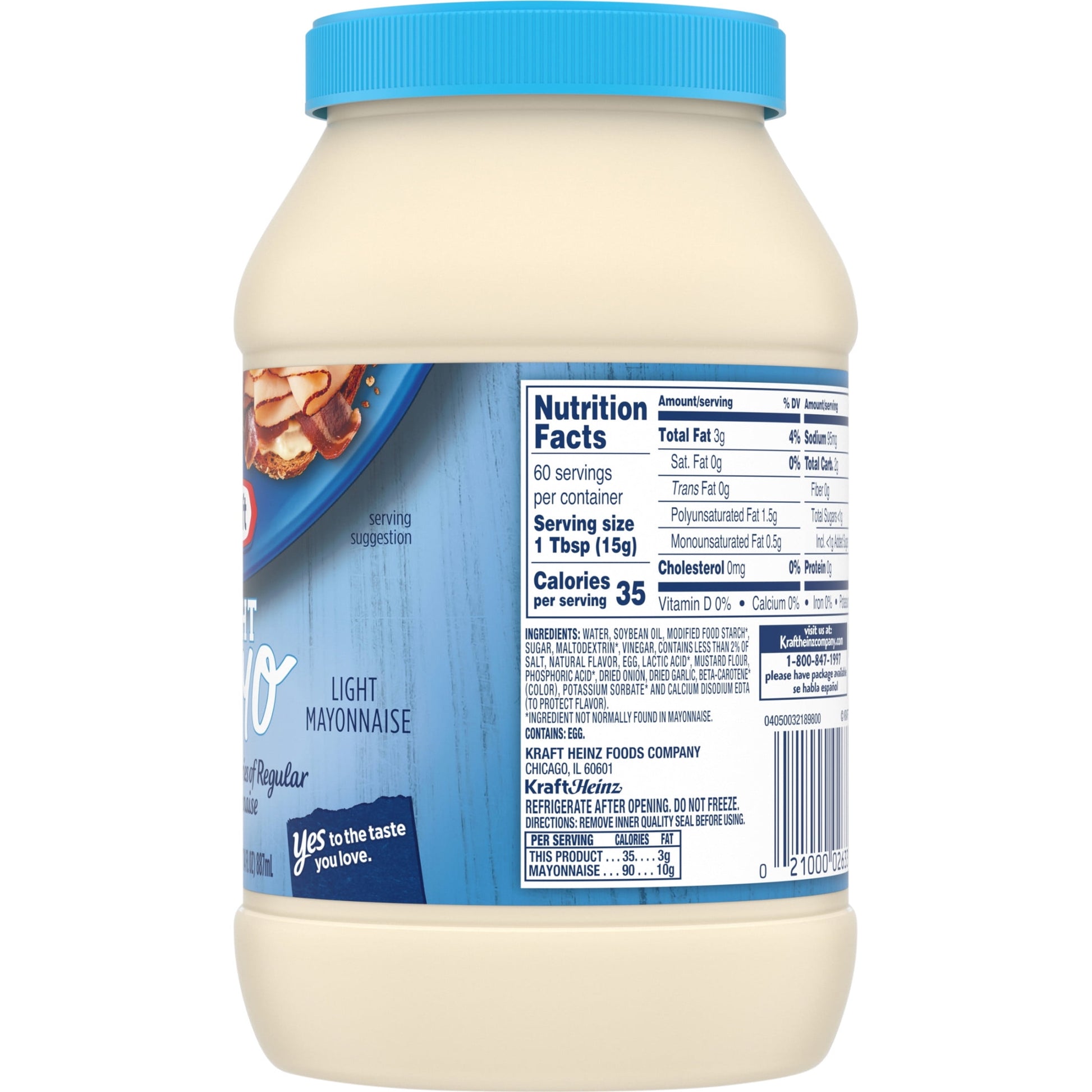 Light Mayo with 1/2 the Fat & Calories of Regular Mayonnaise, 30 Fl Oz Jar