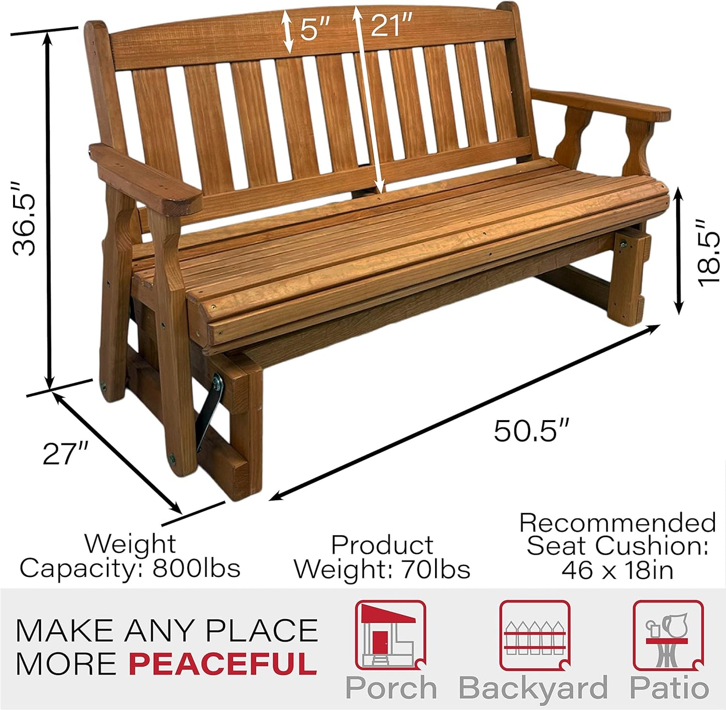 Heavy Duty 800 Lb Mission Pressure Treated Porch Glider (4 Foot, Cedar Stain)