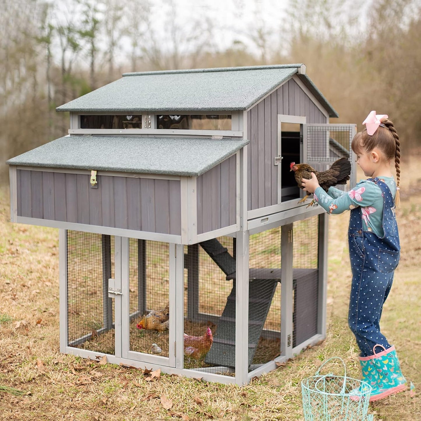 Chicken Coop Foldable Hen House Large Poultry Cage with Nesting Box and Run for 4-6 Chickens 26Ft²-Super Easy to Assemble