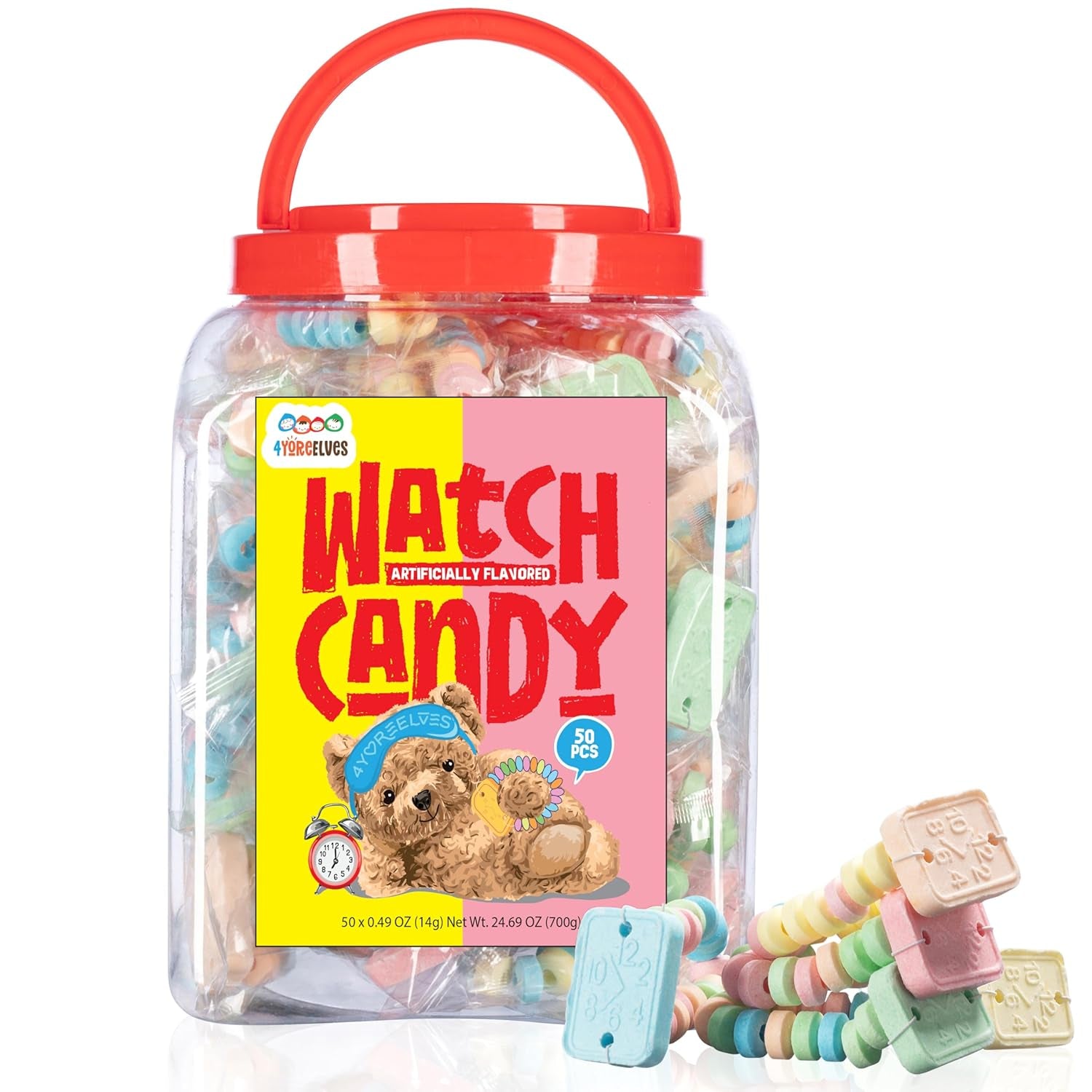 50 Candy Bracelet Watches Individually Wrapped, Taste Nostalgia with Our Playful and Delicious Candy Jewelry, Perfect for Party Favors, Goody Bags and Birthdays, by , Pack of 50 X 0.42Oz