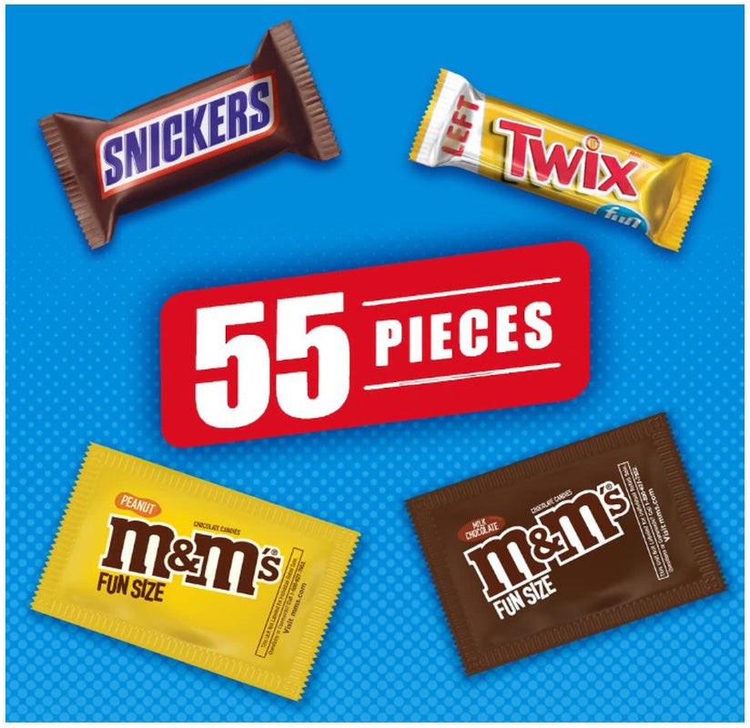 M&M'S, SNICKERS & TWIX Fun Size Chocolate Candy Bars Variety Pack,55 Pieces,30Oz