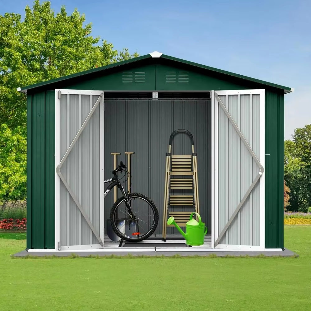 Metal Outdoor Storage Shed 8FT X 6FT, Steel Utility Tool Shed Storage House with Door & Lock, for Backyard Garden Patio Lawn