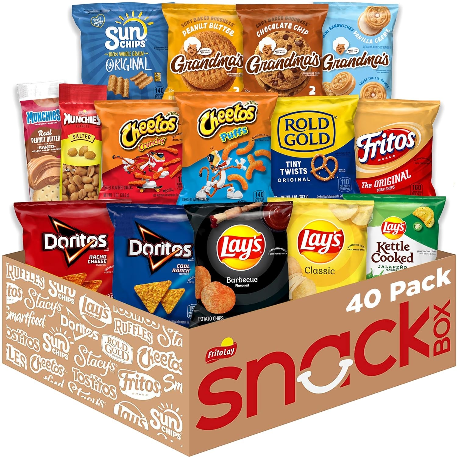 Ultimate Classic Snacks Package, Variety Assortment of Chips, Cookies, Crackers, & Nuts, (Pack of 40) (Packaging May Vary)
