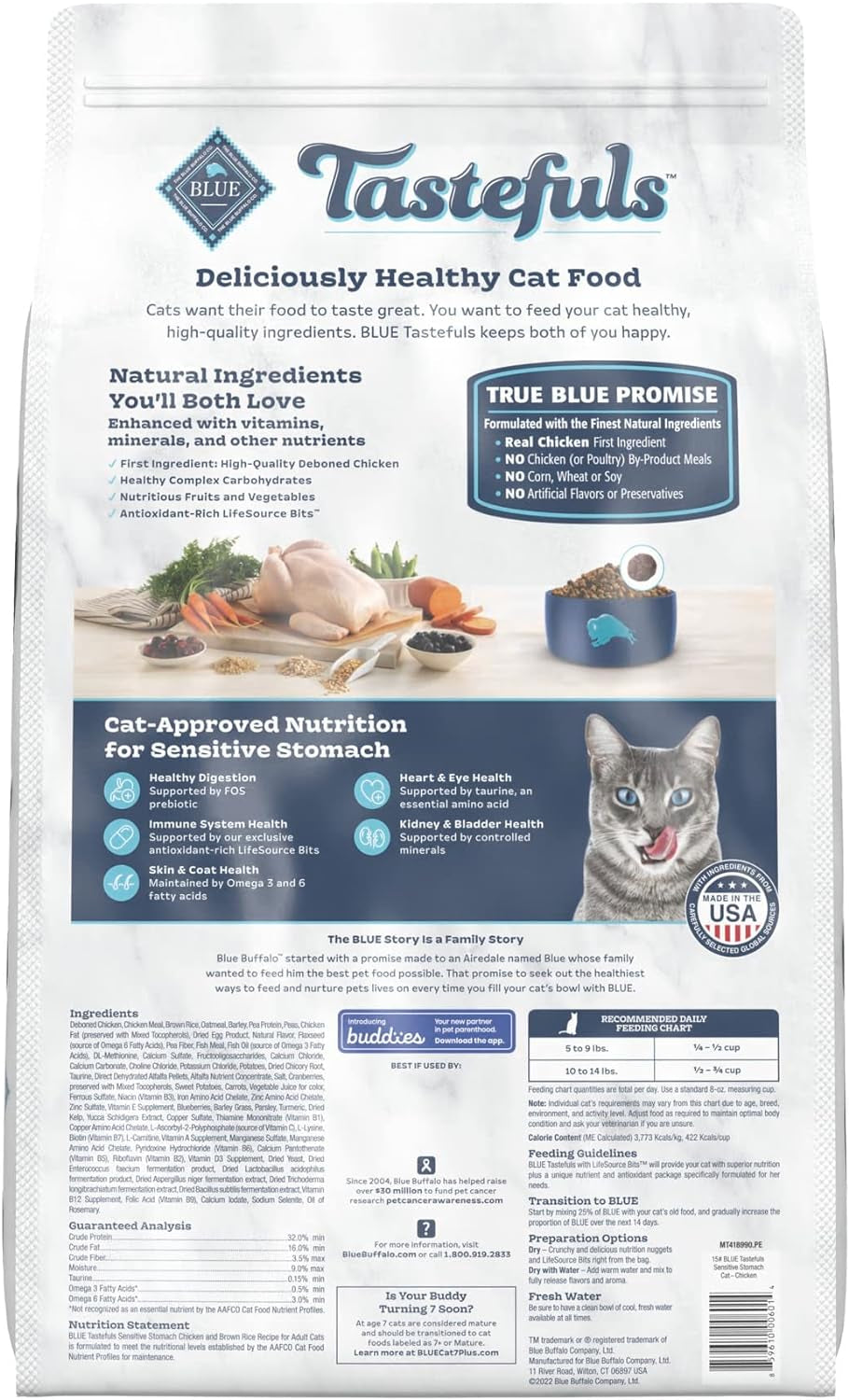 Tastefuls Natural Dry Food for Adult Cats, Sensitive Stomach, Chicken & Brown Rice Recipe, 15-Lb. Bag