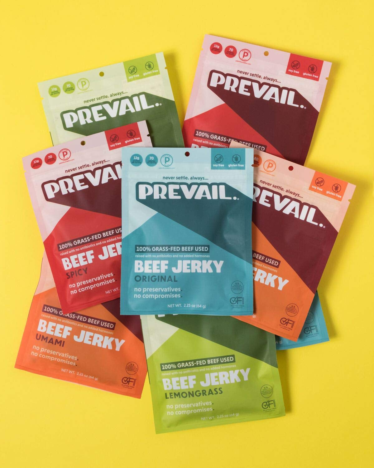 Grass Fed Beef Jerky Variety Pack, by PREVAIL - Low Sodium and Gluten Free! | Umami, Spicy, Lemongrass, and Original - Pack of (8) Bags | | Our Gourmet Jerky Is Paleo Certified, Soy Free, Free of Preservatives, and Contains No Gmo'S!