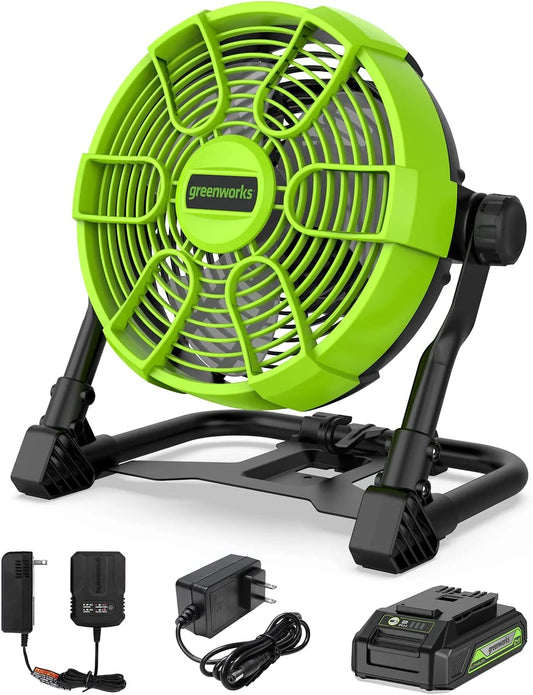 24V 10" (5-Speed) Fan (500 CFM) with 2.0Ah USB Battery and Charger