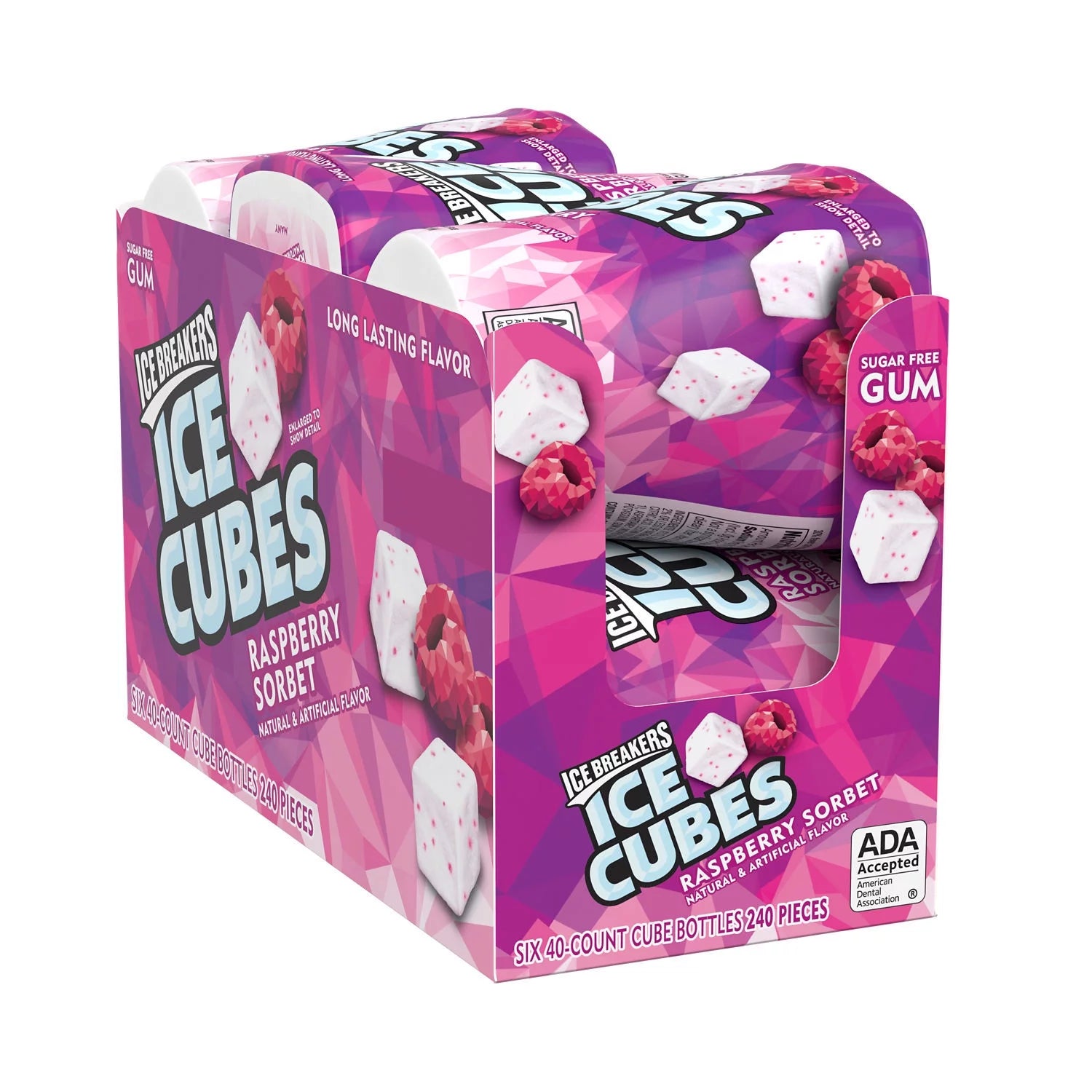 Ice Cubes Raspberry Sorbet Sugar Free Chewing Gum, Bottles 3.24 Oz, 6 Count, 40 Pieces