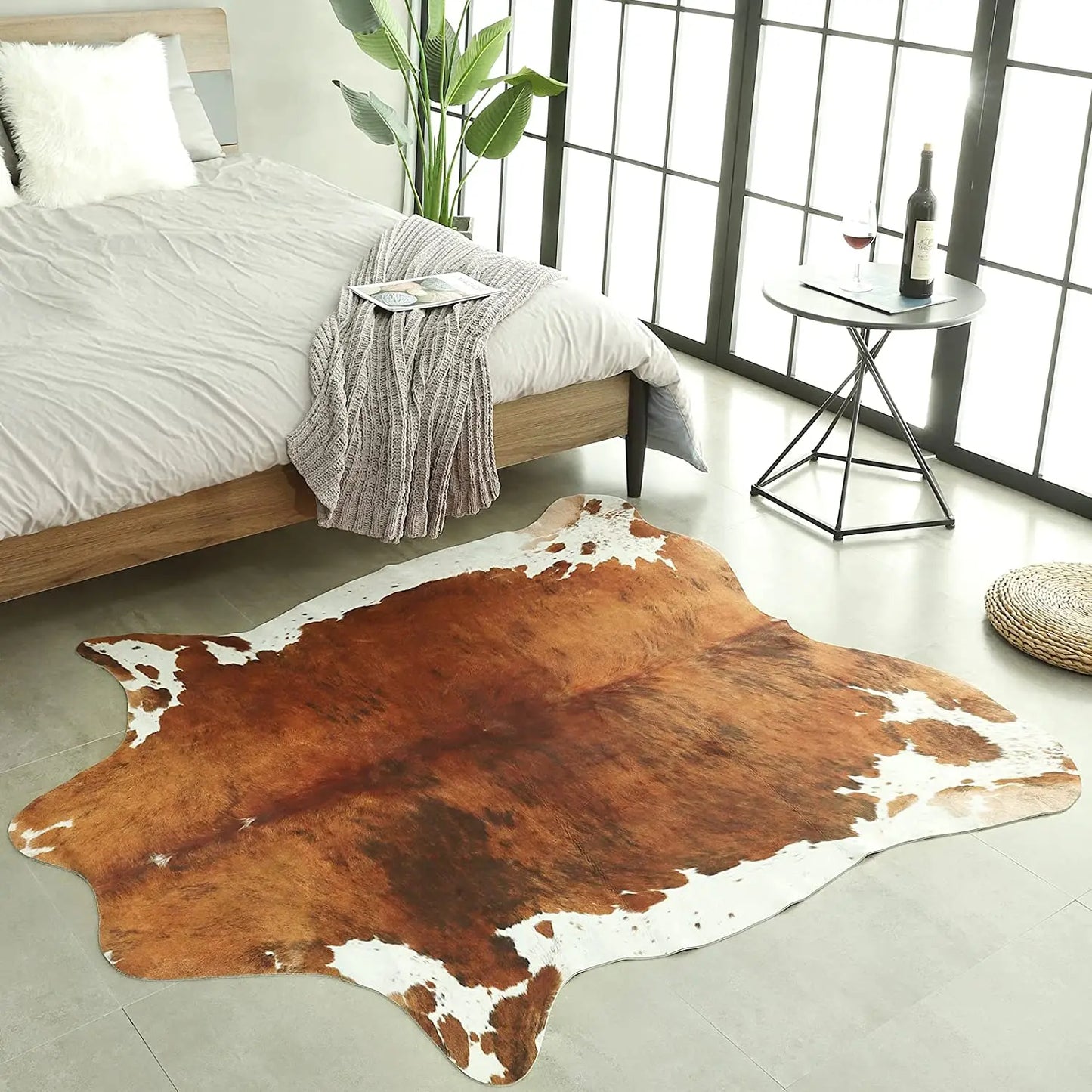 Imitation Cow Leather Area Rug Room Decor Carpet Industrial Style Carpets for Living Room Modern Rugs for Bedroom Floor Mats