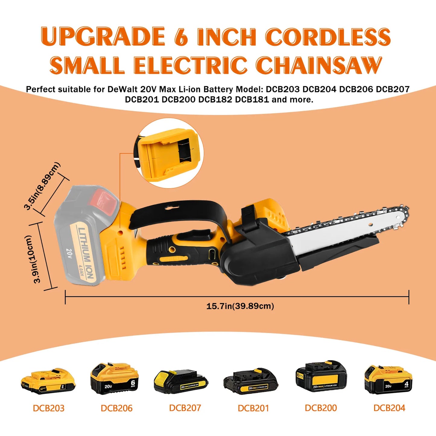 550W 6Inch Brushless Chainsaw Handheld Small Electric Saw Cordless Garden Cutting Tool for Dewalt 20V Battery (No Battery)