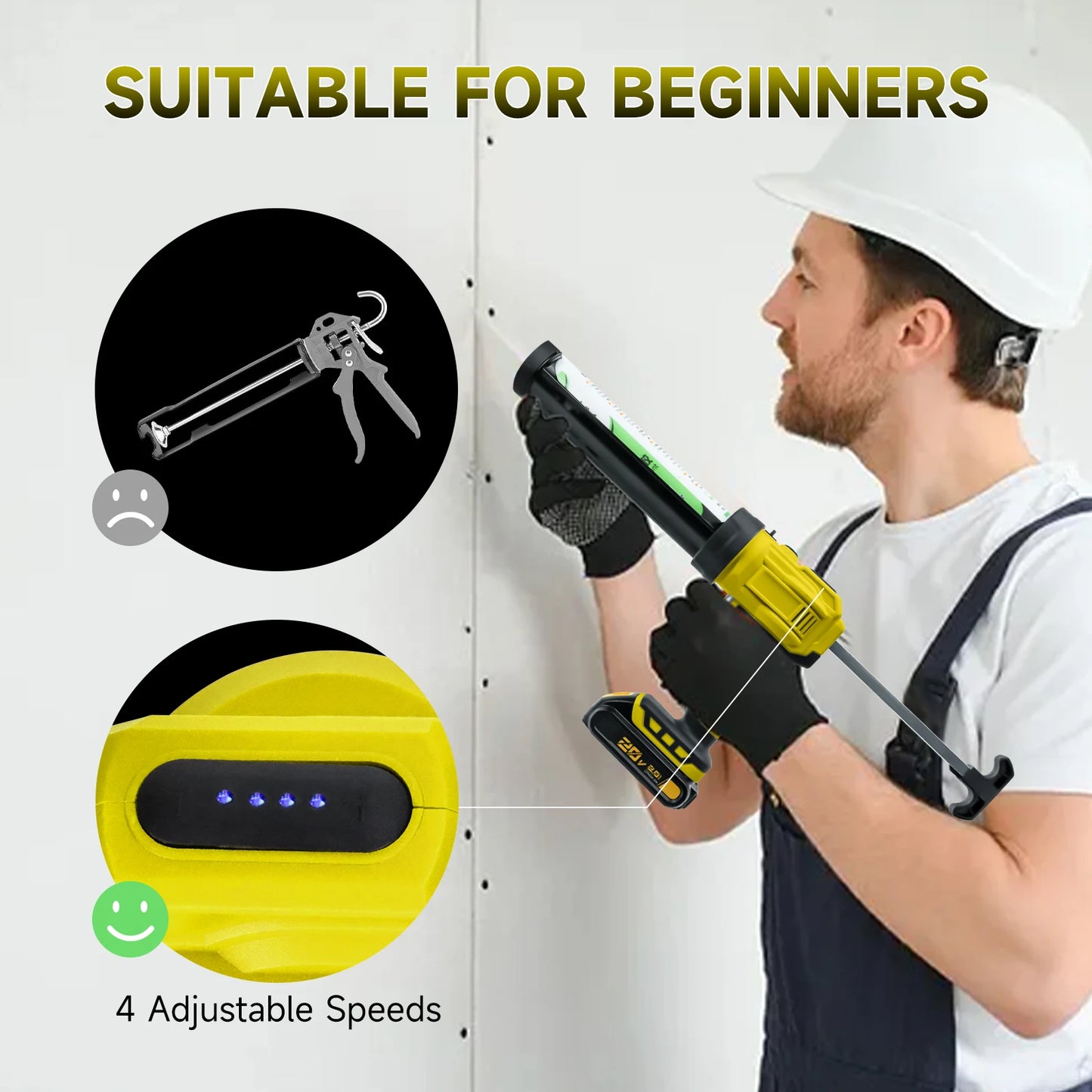 Cordless Caulking Gun 4 Adjustable Speeds Electric Adhesive Gun With LED Light Silicone Gun For Dewalt 20V Battery (No Battery)