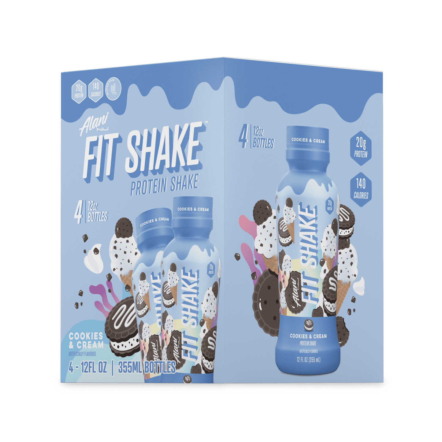 , Fit Shake, Protein Shake, Cookies and Cream, 20 Grams, 12Oz,  Pk